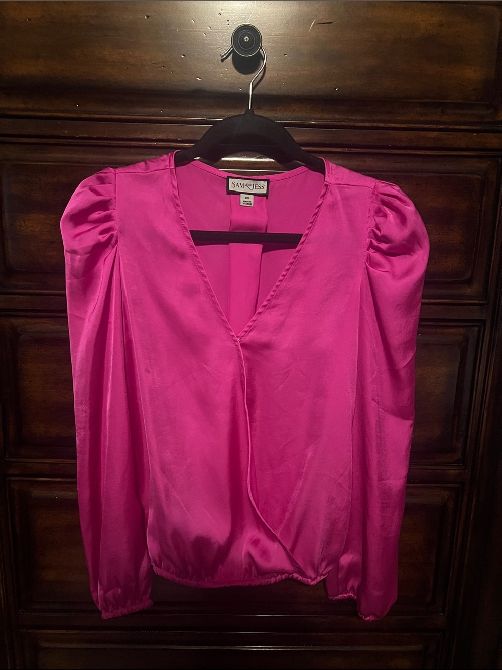 Women's Hot Pink V-Neck Long Sleeve Blouse